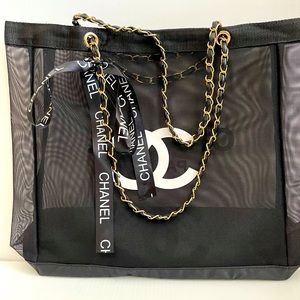 CC Chanel Gift Mesh Tote & Pouch w/Gold Chain